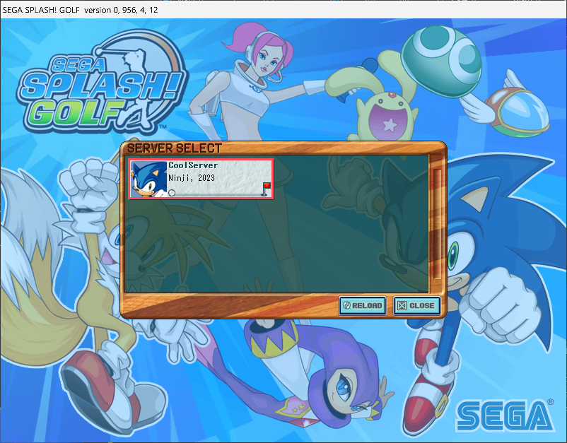 The game's title screen, showing the window to select a server - the only option is "CoolServer", subtitled "Ninji, 2023"