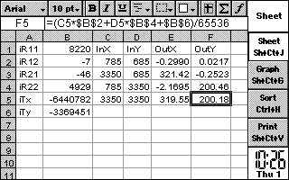 Spreadsheet calculating the touchscreen values